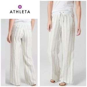 Athleta Cream and Gray Wide Leg Linen-Blend Pants